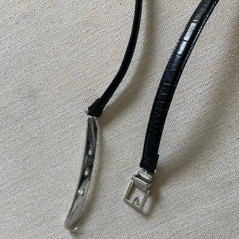 Black Leather Super Thin Pebbled Belt Lauren by Ralph Lauren